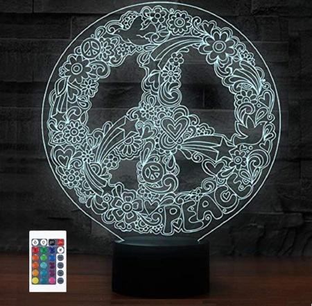 3D LED nočná lampa - Znak Hippies